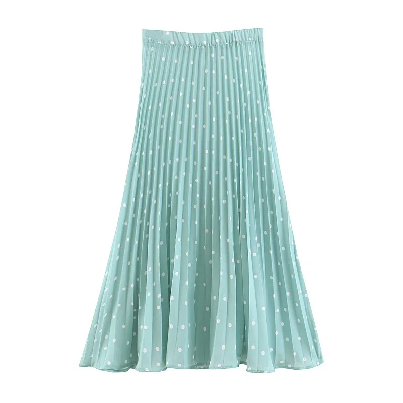 Винтажная однобортная миди плиссированная юбка в горошек в стиле ретро, новая юбка до середины икры с завышенной талией