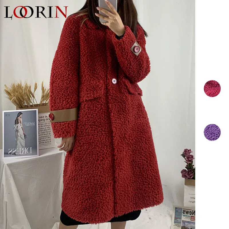 

LORIN Women WOOL Coat Female Turn Down Collar Winter Warm Fur fashion Lady longer Coat Casual Jacket