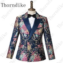 Thorndike мужской стильный Пион Цветочные костюмы модные темно-синие двубортные вечерние блейзеры куртка с лацканами