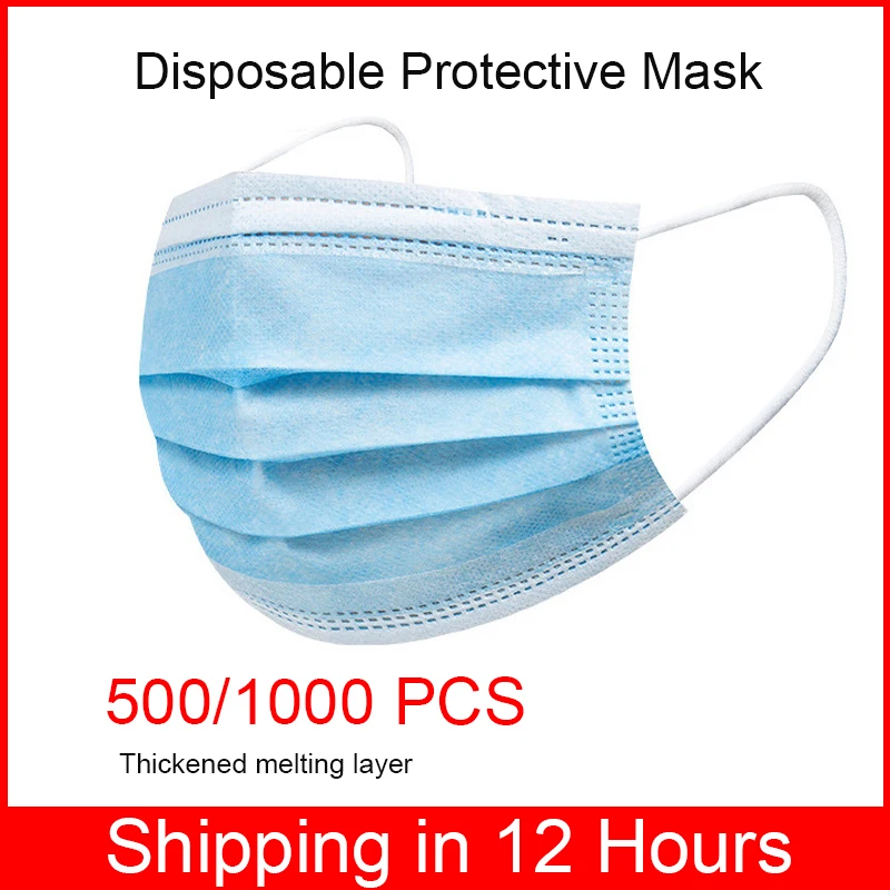 500/1000PCS Disposable Non Woven Blue Mask 3 Layer Folding Filter Adult Air And Dust Proof Protective Masks Mascarillas | Красота и