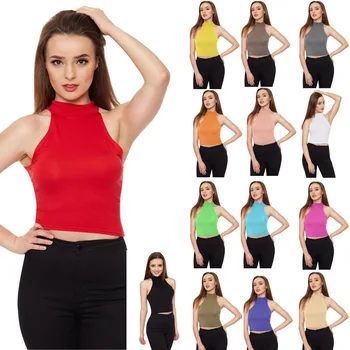 

women clothes 2019 Sleeveless half turtleneck stretch versatile sexy crop T-shirt solid color vest top women hight street shirt