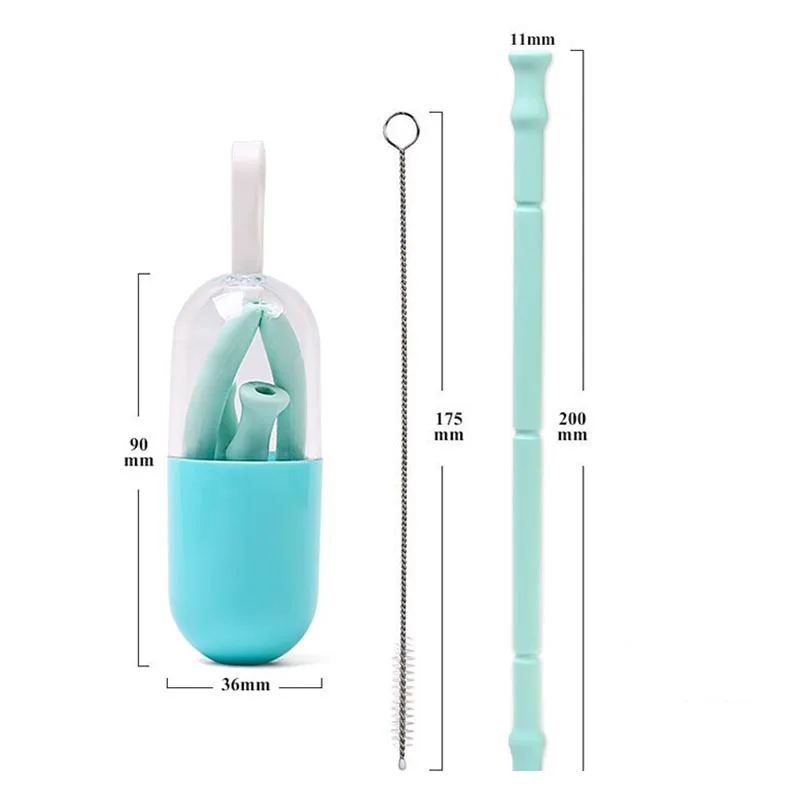 

1pc Reusable Folding Drinking Straws Collapsible Silicone Straw With Carrying Case And Cleaning Brush Travel Bar Tools