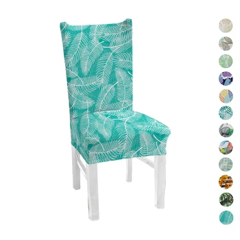 

Leaf Printed 1 Piece Kitchen Chair Covers Spandex Elastic Stretch Decoration Chairs Dining Seat Cushion Anti-dirty