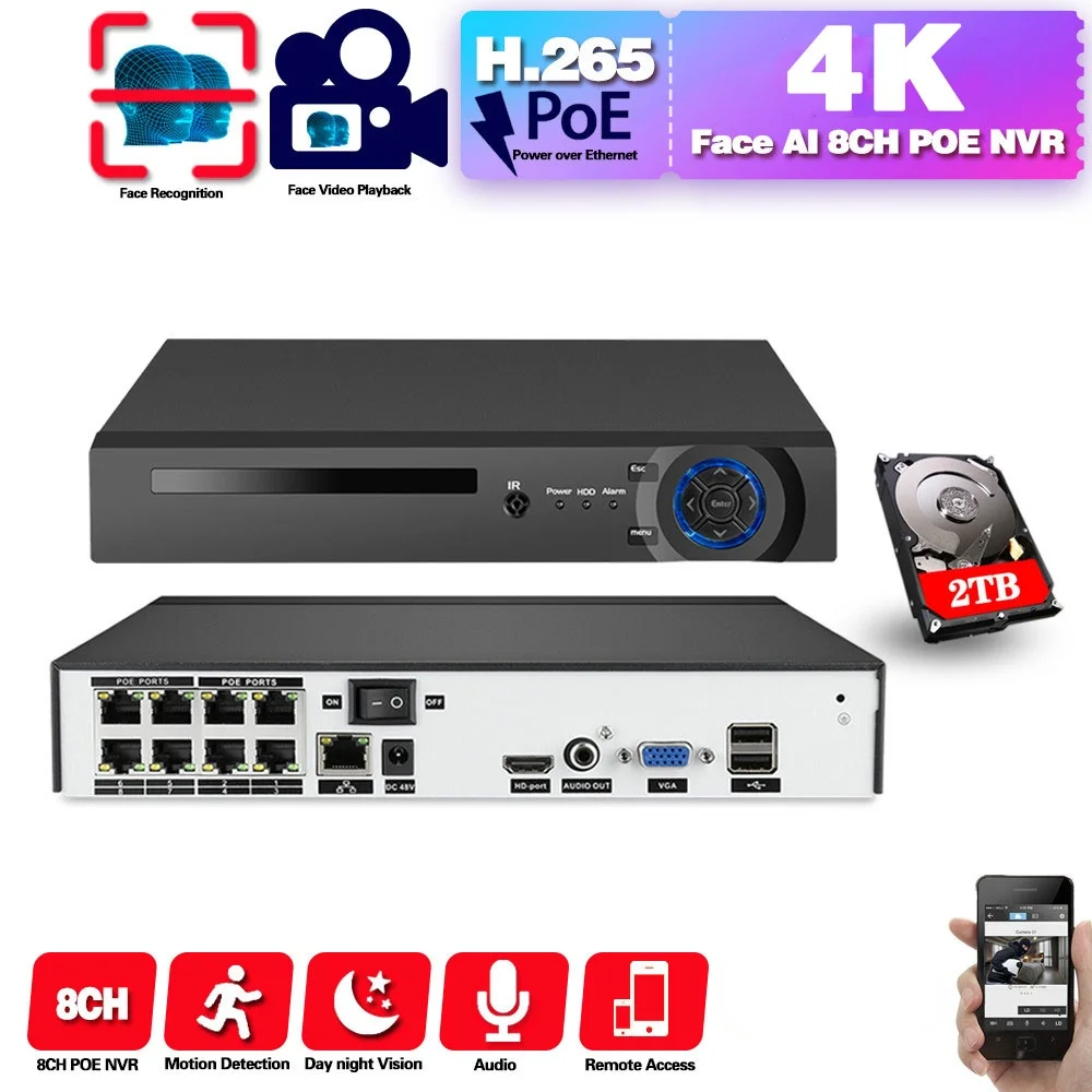Система видеонаблюдения H.265 CCTV 8 каналов 4K сетевой видеорегистратор XMEYE 5 Мп МП |