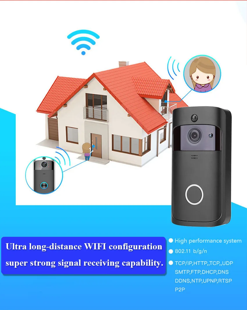 Wifi дверной звонок умный IP видеосвязь видео дверной звонок, камера для квартиры ИК-сигнализация беспроводная камера безопасности