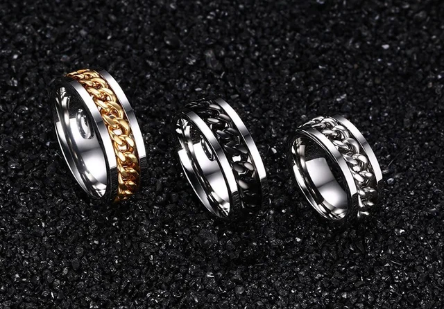 Spin Ring Adjustable Band Men's Titanium Stainless Steel Spin Chain ...