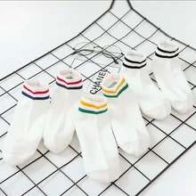 Носки в Корейском стиле, женские полосатые короткие носки, модные хлопковые носки, спортивные носки с параллельными полосками, белые короткие носки, набор 3 пар/лот