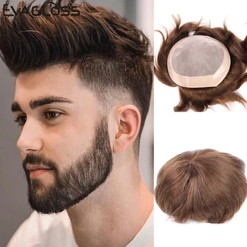 

EVAGLOSS Human Hair Toupee for Men Fine Mono Mens Hair Wig Real Remy Hair System For Men Toupee Hair Unit Male Wig