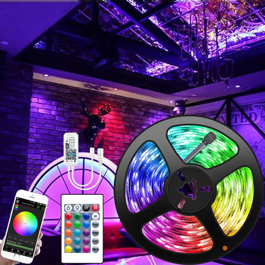 ZGX 5050 RGB LED Strip Lights Wifi Controller 60leds/m Neon Lamp Waterproof Flexible Tape Diode Ribbon Tira DC12V Adapter Set