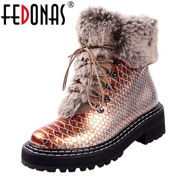 

FEDONAS 2020 Tide Winter Punk Snow Boots Women Fur Side Zipper Motorcycle Boots Party Casual Shoes Woman Hight Heels Ankle Boot