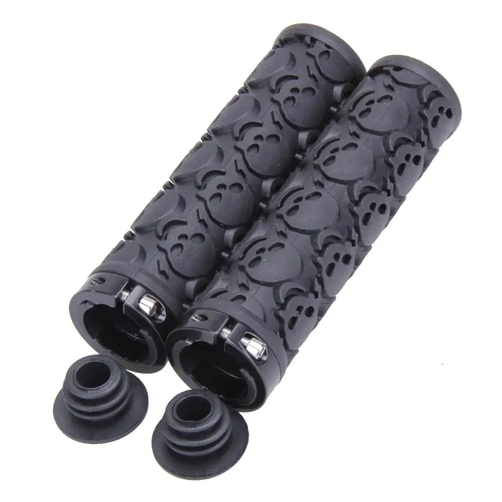 1-2 Pairs Cool Rubber Skull Style Sponge Bikes Grip MTB Mountain Road Bicycles Lockable Handlegrip Handlebar Grips Parts Black