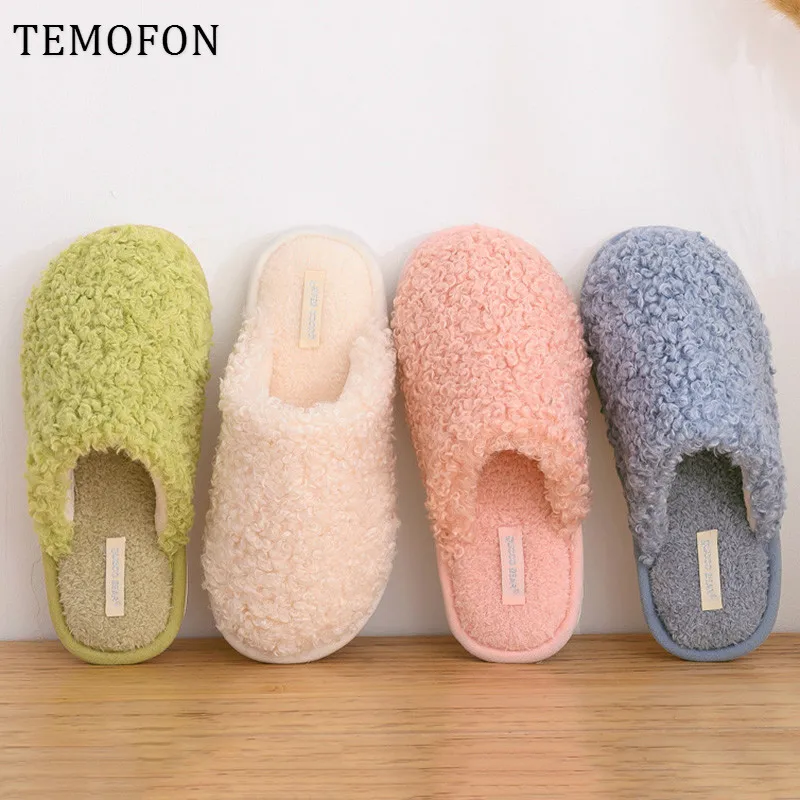 

TEMOFON 5 colors home furry slippers women winter indoor house sleepers shoes women cute warm plush fur slippers female HVT1514