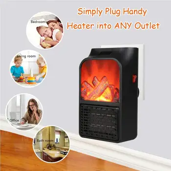 

Mini Space Heater Heater Fan 900W Thermostat 12H Timer Remote Overheat Protection 180° Rotary Portable Fireplace Flame Heater
