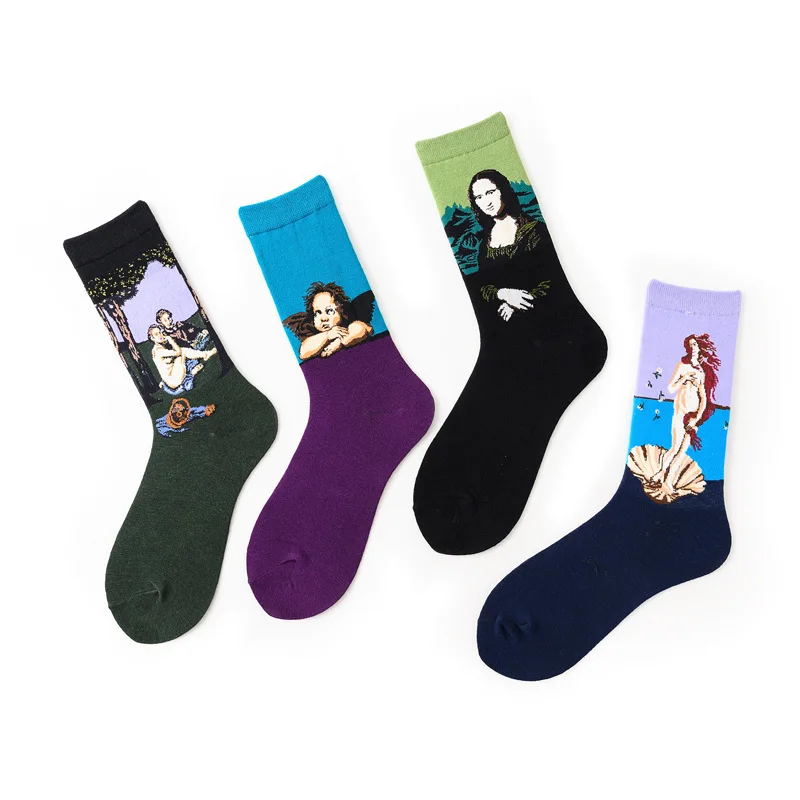 Хлопковые носки для мужчин, звездная ночь, зима, Ретро стиль, для женщин, индивидуальные художественные носки Ван Гога, носки с масляной росписью, забавные счастливые носки, мужские носки
