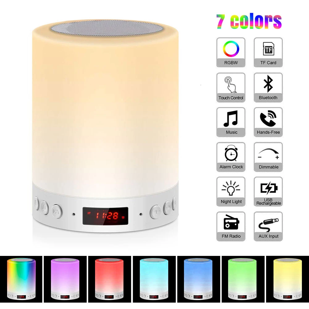  Colorful Night Light With Bluetooth Speaker Smart Portable Wireless Touch Control Desk Table Lamp T - 4000274053112