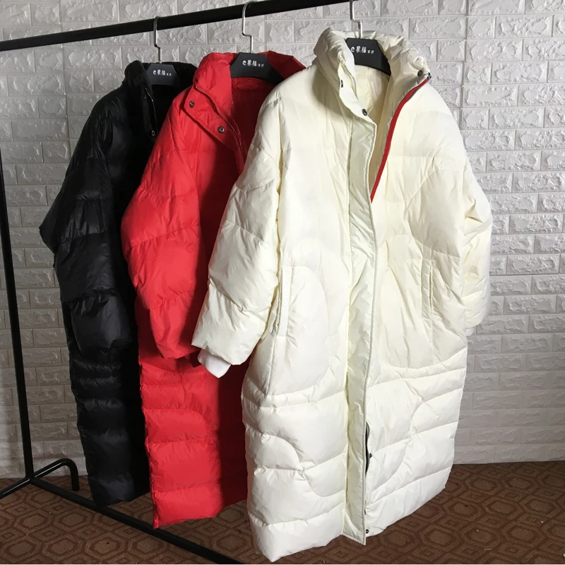 

Jacket Down Goose White Female Long Coat Women Winter Loose Casual Big Size Women's Jackets Chaqueta Mujer KJ427 's s