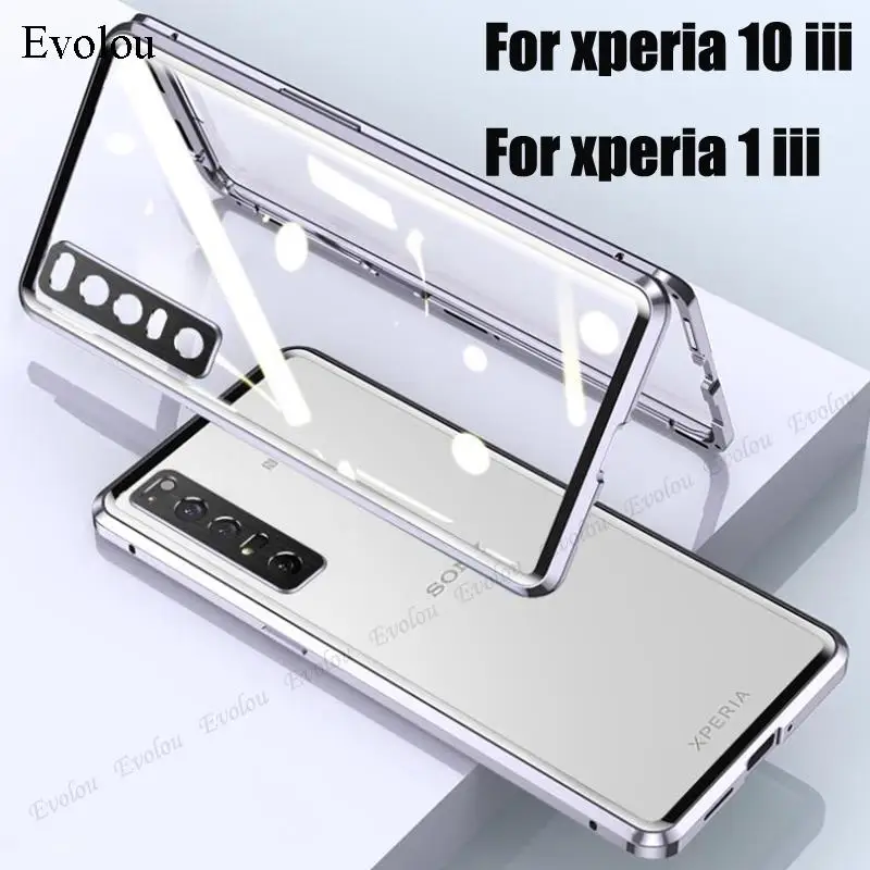

Magnetic Adsorption Camera Lens Protection Case For Sony Xperia 10 iii 1 iii Phone Case Metal Frame Bumper Tempered Glass Cover