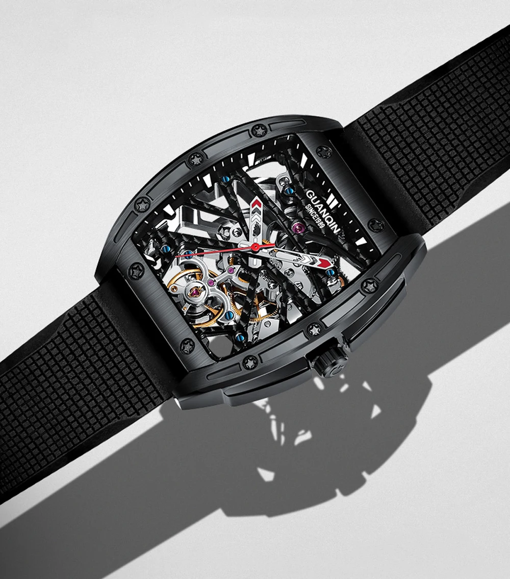 2021 New GUANQIN Tourbillon Men's Mechanical Watches Skeleton Luxury automatic watch for men Waterproof Clock man reloj hombre