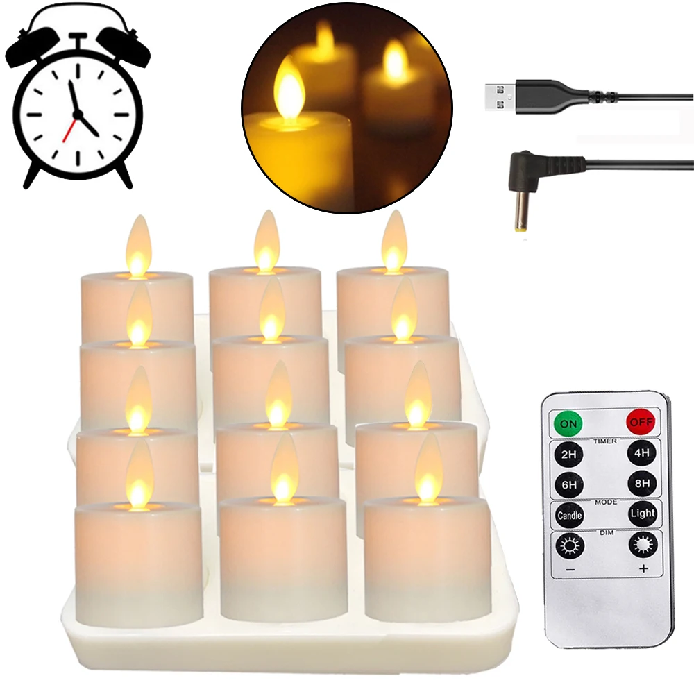 

Rechargeable Remote Control LED Battery Operated Flameless Tea Lights Realistic Flickering Tealights with Moving Wick