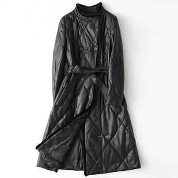 

Leather Jacket Women Winter Sheepskin Genuine Leather Jacket Real Mink Fur Collar Duck Down Long Coat Chaqueta Mujer X-150 YY544