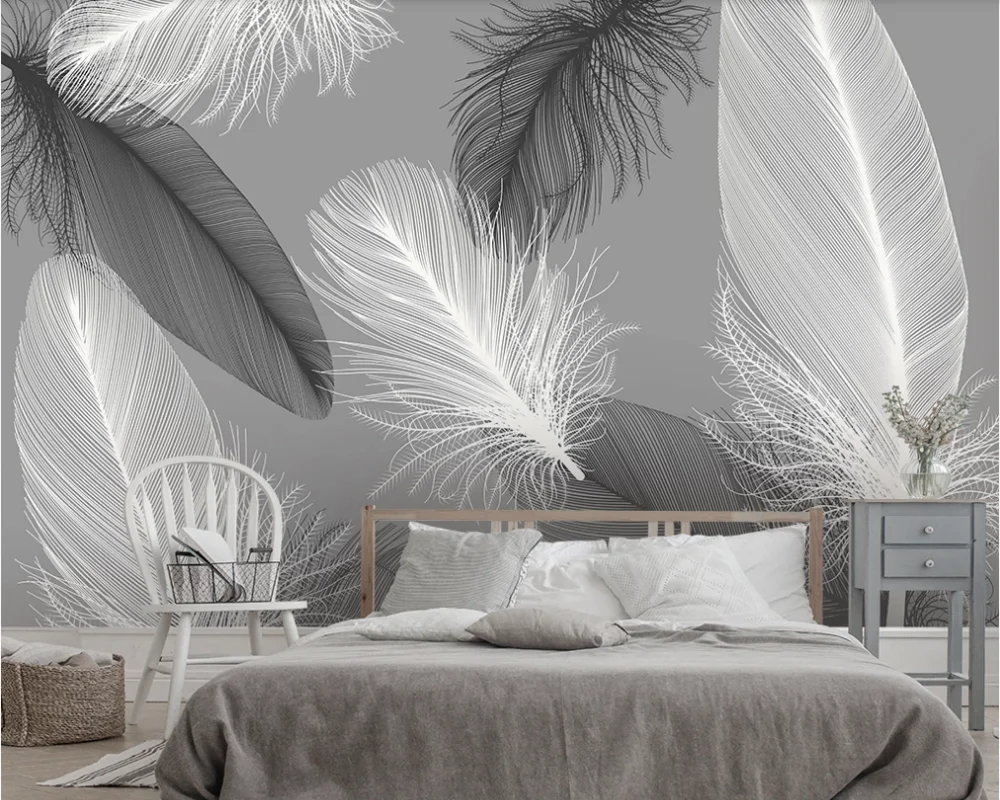 Custom wallpaper original modern Nordic feather background wall-waterproof material