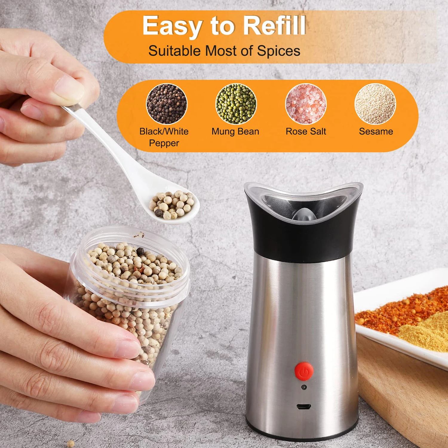 Gravity Electric Salt and Pepper Grinder Set, Automatic Pepper and Salt Mill Grinder,Battery-Operated with Adjustable Coarseness, Premium Stainless