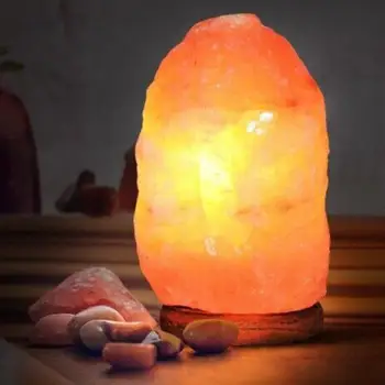

House Natural Hand Carved USB Wooden Base Himalayan Crystal Rock Salt Lamp Air Purifier Night Light Dimmer Switch Night Light
