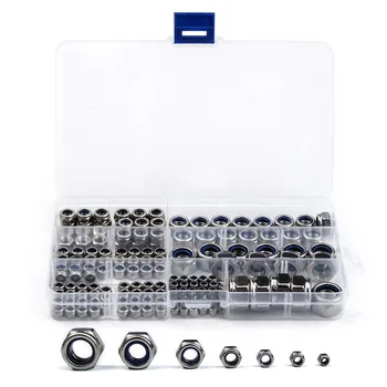 

170Pcs/Set Lock Nuts Fastener M3/M4/M6/M8/M10/M12 Metric Thread Stainless Steel Self-Locking Hex Locknut Kit