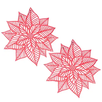 

2PCS Christmas PVC Table Mat Delicate Hollow-out Placemat Western Food Mat (Red)