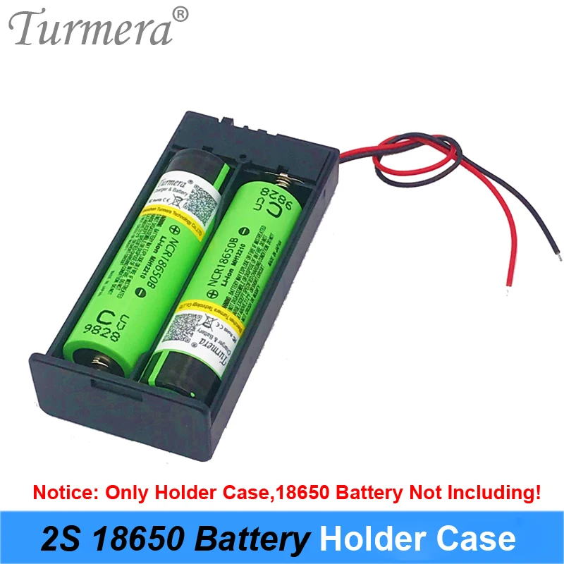Turmera 3.7V 18650 Battery 2x Holder Connector Storage Case Box with ON/OFF Switch with Cable for Power Bank or Battery Pack Use