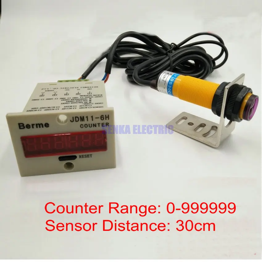 6 Digits 1-999999 Digital Counter with 10-30cm Adjustable 10-36VDC NPN Photoelectric Sensor Switch | Обустройство дома