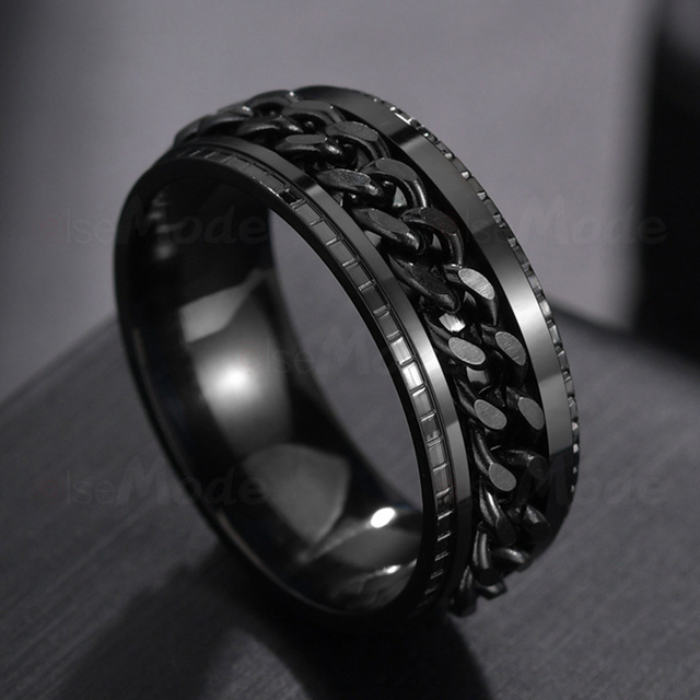 Metal Cool Rotatable Men Ring High Quality Spinner Chain  Stainless Steel Punk  Rings Fashion Women Jewelry for Party Gift