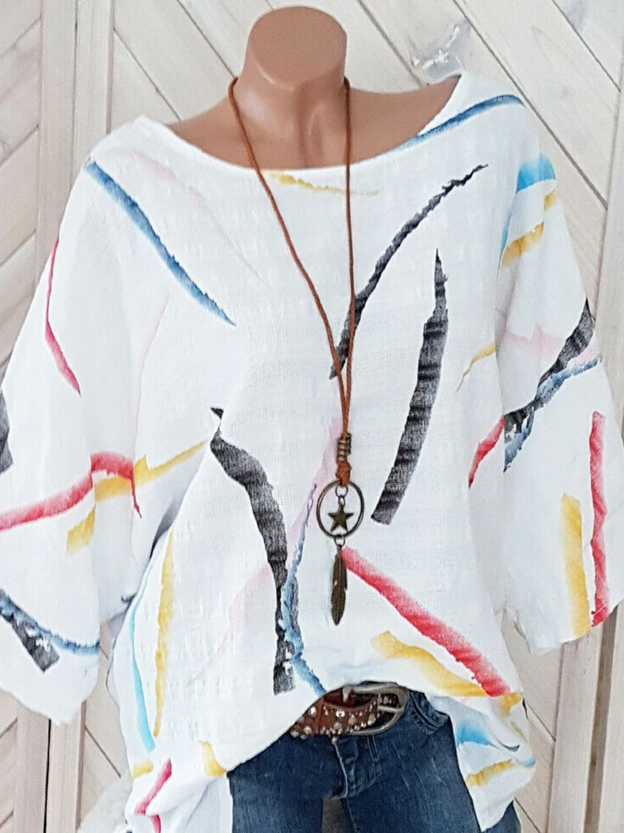 Женская одежда 2019 футболка с круглым вырезом и принтом простая Повседневная