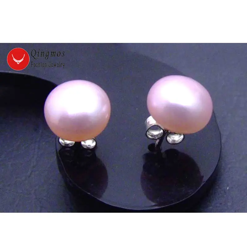 

Qingmos Natural Freshwater Light Pink Pearl Earrings for Women with 7-8mm Flat Round Pearl Stering Silver 925 Stud Earring ea342