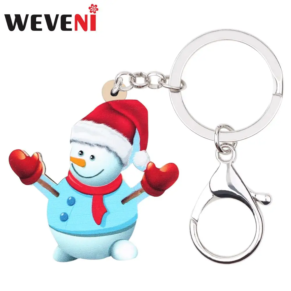 

WEVENI Acrylic Christmas Happy Blue Snowman Key Chains Rings Car Handbag Purse Keychain Girl Lady Charm Gift Cartoon Decoration
