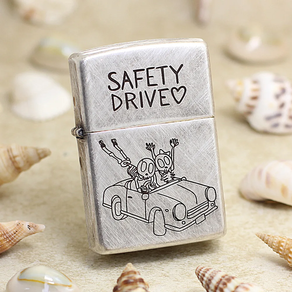 

Genuine Zippo oil lighter copper windproof SAFETY DRIVE silver cigarette Kerosene lighters Gift With anti-counterfeiting code