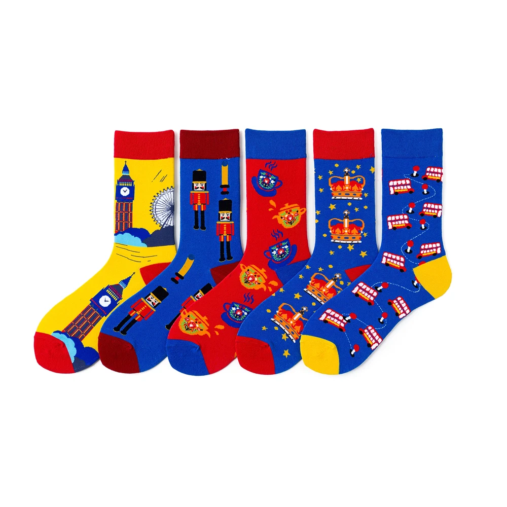 Забавные; с юмором в британском стиле оригинальные носки креативные литературный солдат колокол автобус чашка с короной, носки с узором для Для женщин Для мужчин носки скейтбордиста
