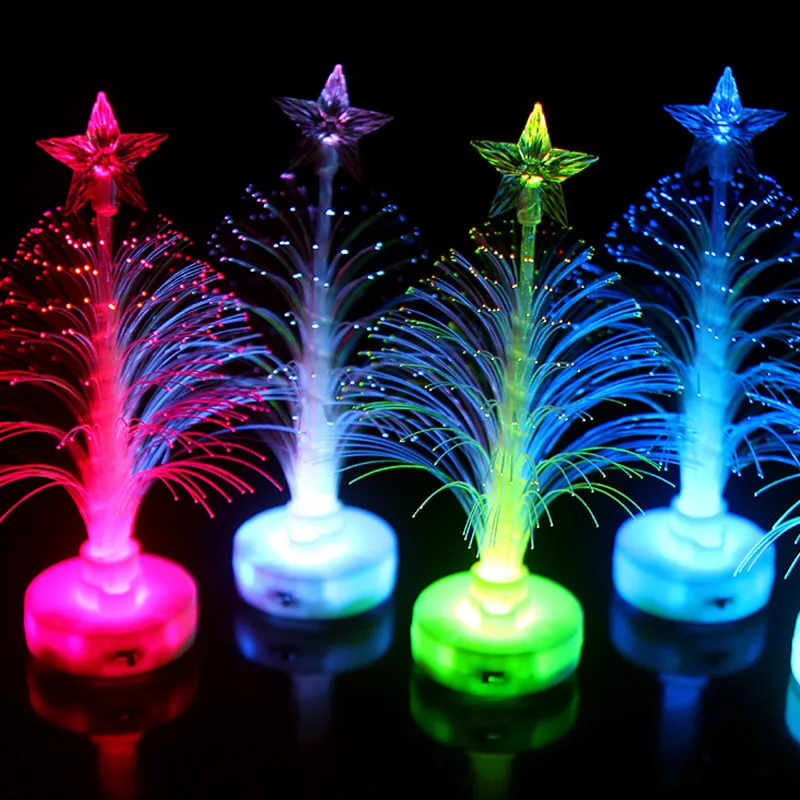 2020 Colored Fiber Optic LED Light-up Mini Christmas Tree with Top Star Battery Powered earth star gas fire pit aa battery pulse igniter push button switch set of 2