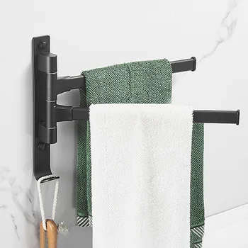 

Swing Towel Bar Bathroom Kitchen Hotel Wall Mounted Storage Rack No Drilling 180 Degree Rotation Home Anti Slip Space Aluminum