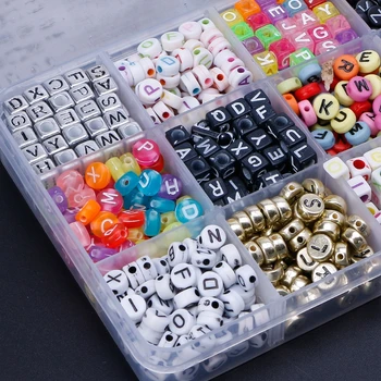 

1100PCS Mixed Color Acrylic Alphabet Letters A-Z Cube Beads for Jewelry Making 634D