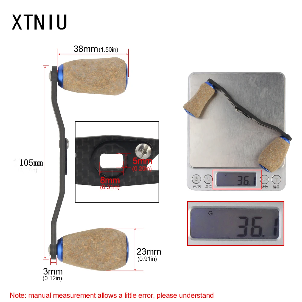 XTNIU высокое качество 105 мм 8*5 мм отверстие углеродное волокно Рыболовная катушка ручка мягкая деревянная пробковая ручка приманка литье Рыболовная катушка рокер
