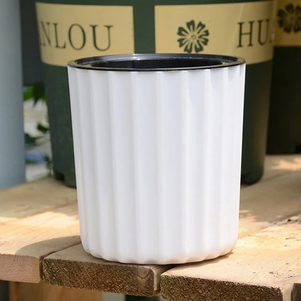 Automatic Vertical Stripes Round Shape Self Watering Plant Flower Pot Planter For Desktop Table Floor Garden Home Decoration