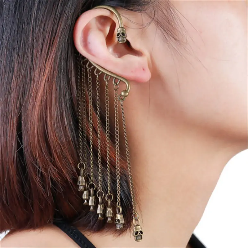 

Ear Cuff Clip On Stud Wrap Earrings Antique Bronze Tassel Halloween Skull Earring Jewelry 14.9cm(5 7/8") x 3.4cm(1 3/8"), 1 PC
