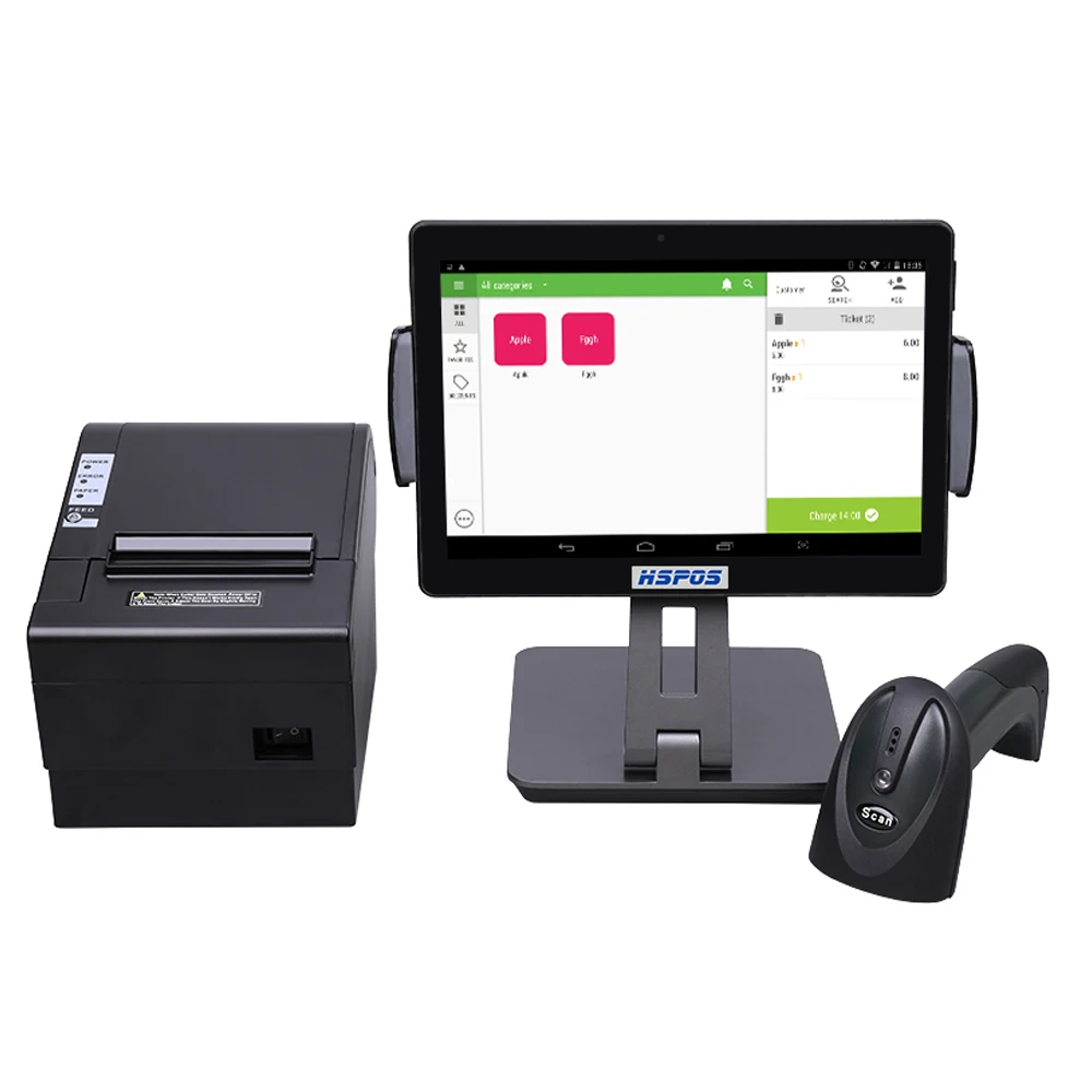 10 Inch POS Cash Register System POS Terminal Android With 80mm Printer Scanner For Retail Provide Pos Software