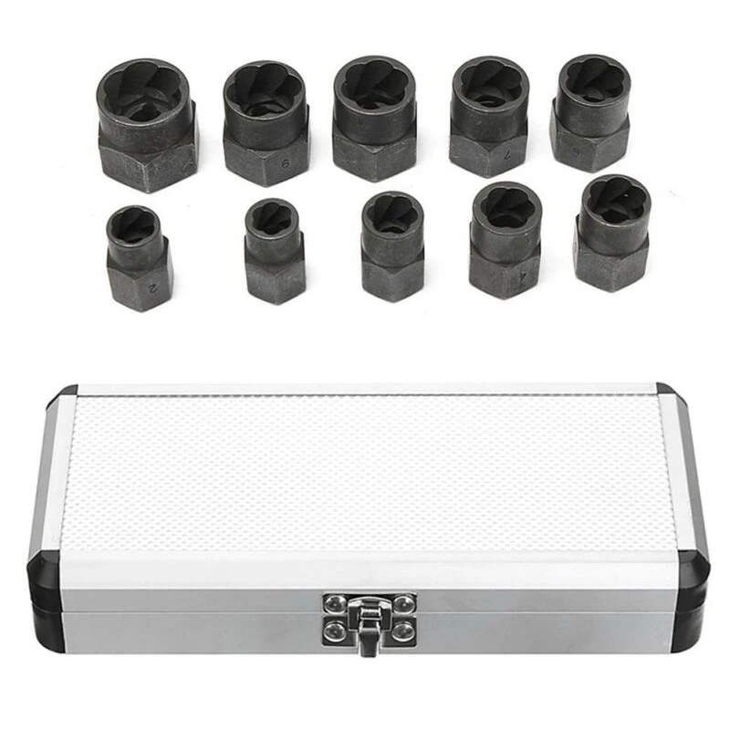 

10pcs Black Nut Extractors Box For 9-19mm Head Spanner Socket Remover Tools Kit