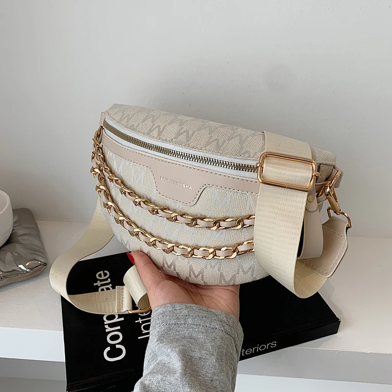 с доставкой Vintage Chain PU Leather Crossbody Bags For Women 2021summer Small Waist bag Shoulder Simple Bag Lady Chest Handbags