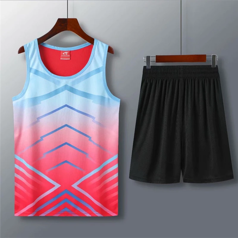 

Men Women Running Sets Marathon Jogging Sports Vest+Shorts suit Gym Racing Sportswear kits Track and field Clothing