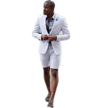 

Custom men's top and shorts suit Peak Lapel Formal Work Wear White Summer Beach Men's Prom Party Suits Blazers