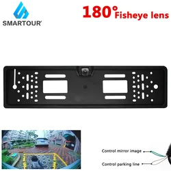 Smartour cámara de visión trasera para coche, marco de matrícula europeo, visión nocturna, marcha atrás, 180 grados