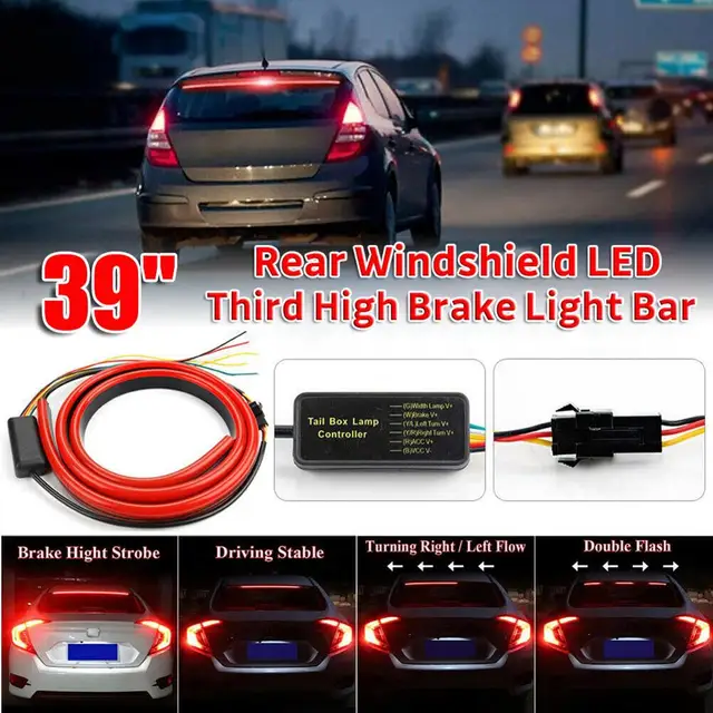12V Universal 39” Car/Truck Flexible Soft LED Rear Window Strip Lights Bar with 4 Light Modes